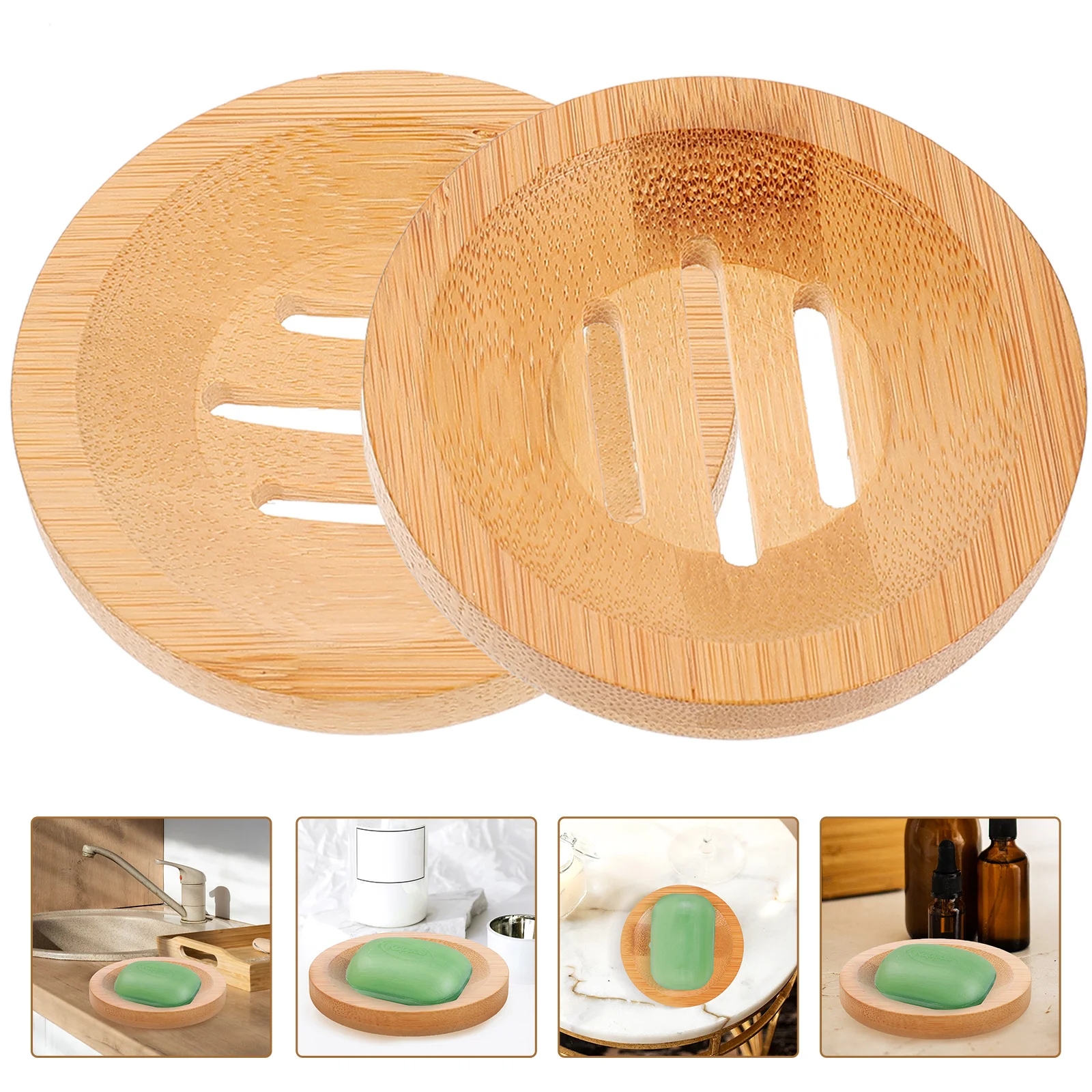 

2 Pcs Draining Soap Dish Kitchen Dishes Container Accessory Tray Holder Stand Natural Wooden Flatware Bathroom