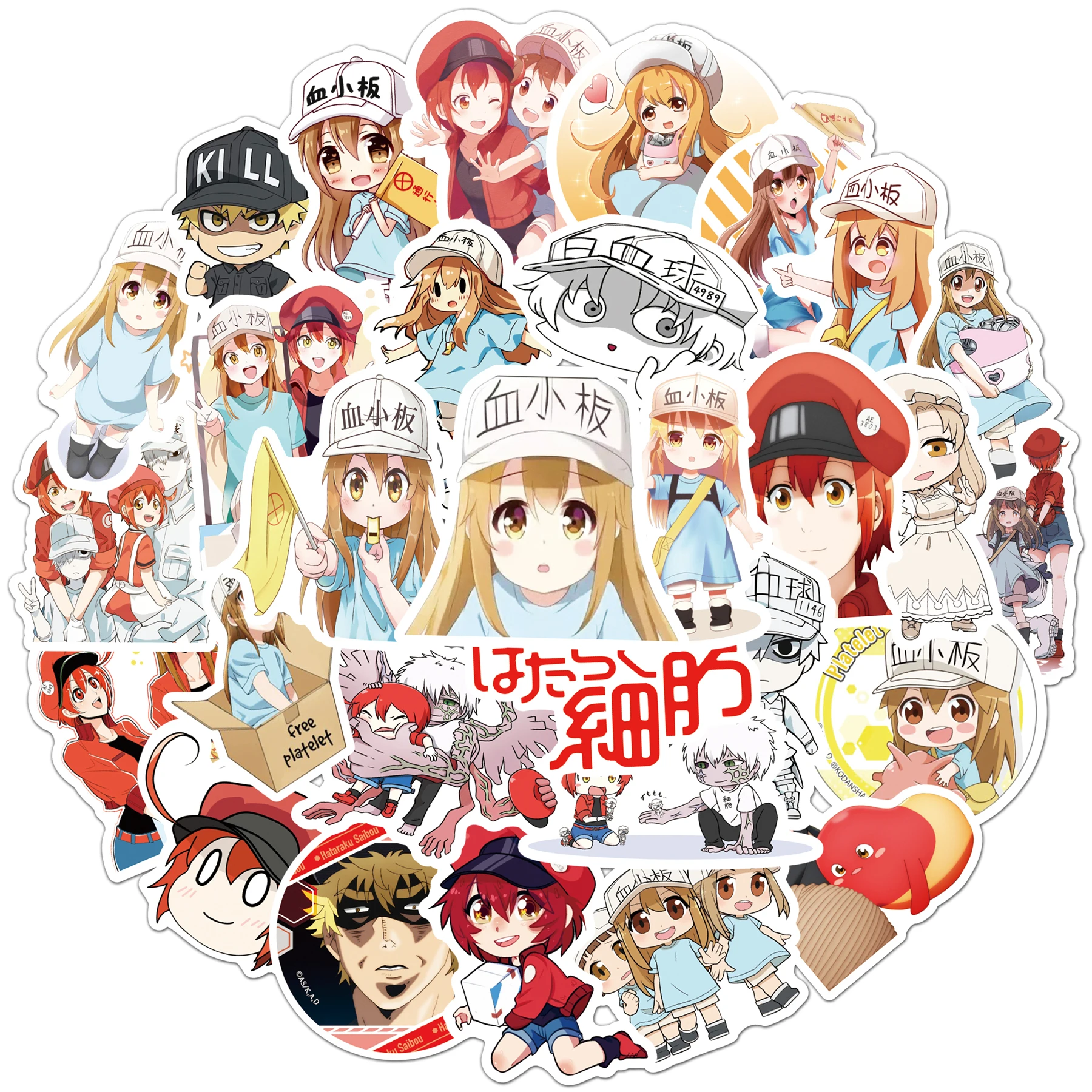 

50Pcs/Set Anime Cells At Work:Cell Warfare Graffiti Stickers Water Proof Skateboard Fridge Laptop Motorcycle Luggage Kid Sticker