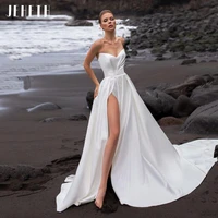 jeheth beach soft satin wedding dresses sexy simple splitt sweetheart neck embroidery boho bridal elegant formal bridal gowns