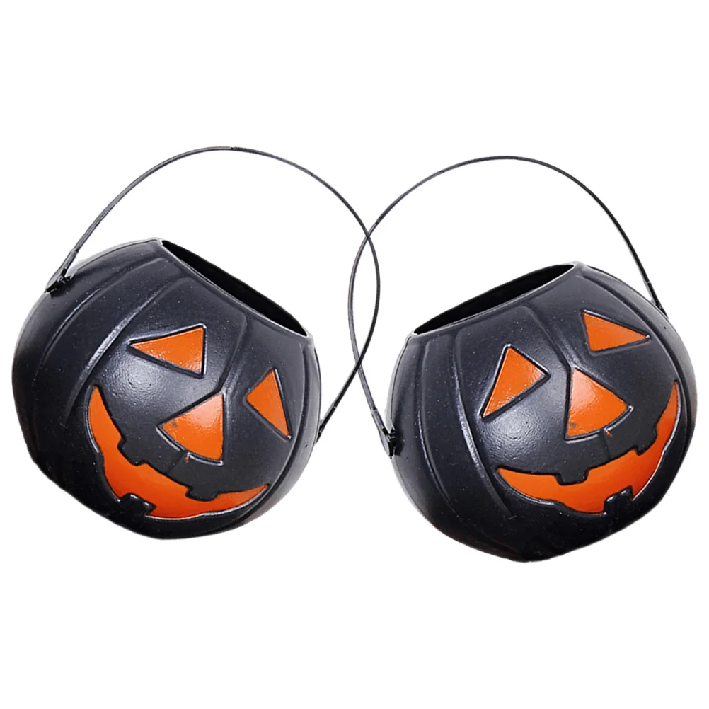 

2 Pcs Plastic Candy Bucket Storage Cookies Container Toy Toys Trick Treat Pumpkin Props