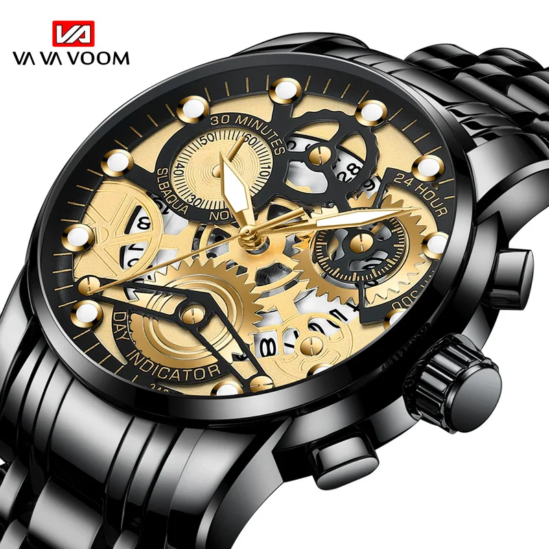 

VA VA VOOM Original Watch for Men's Waterproof Stainless Steel Quartz Analog Fashion Business date Wristwatches Top Brand