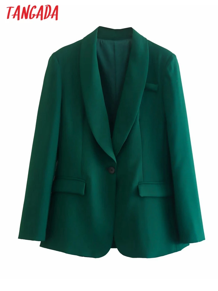 

Tangada Women 2022 Green Party Blazer Coat Vintage Long Sleeve Female Outerwear Chic Tops QD43