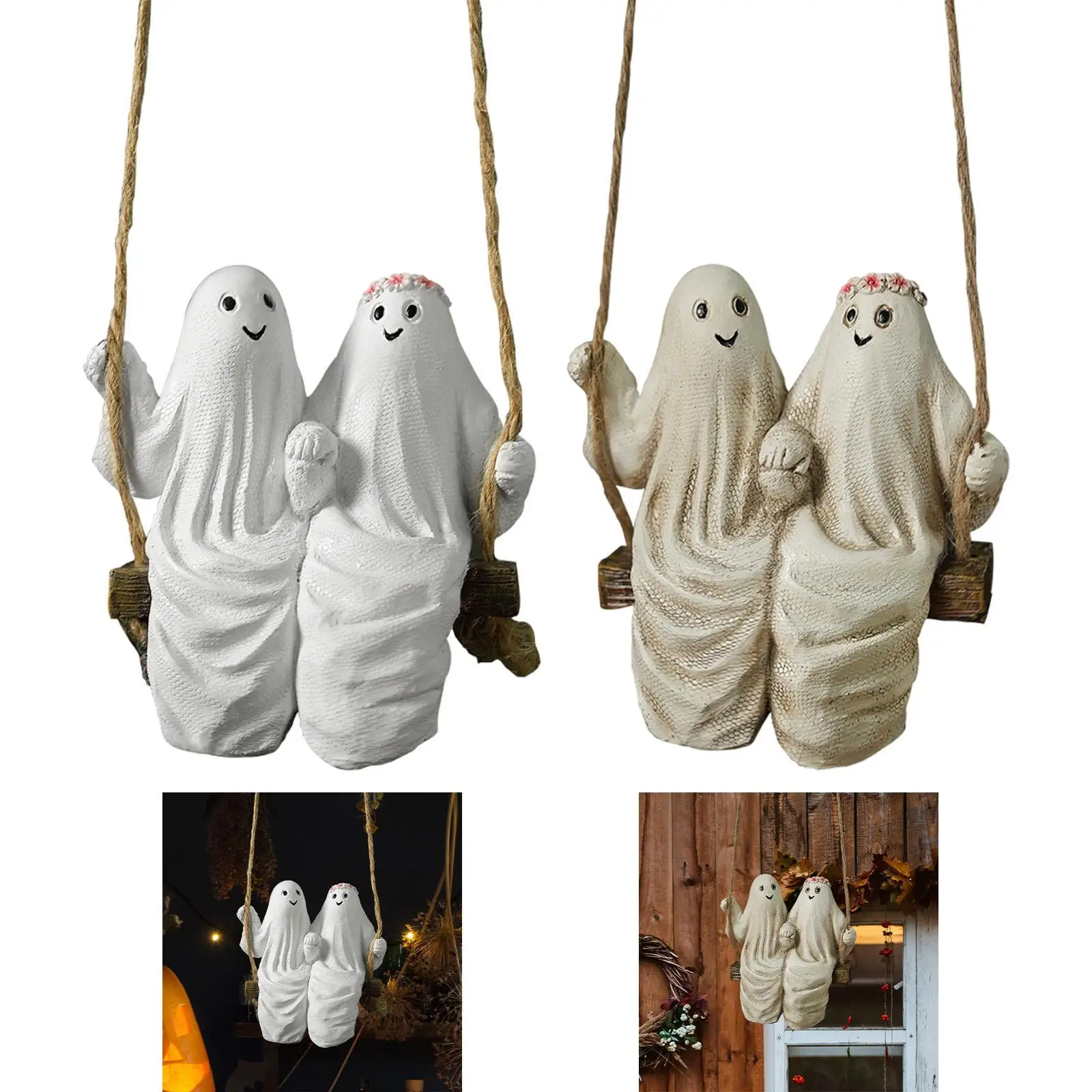 Wisząca dekoracja Odporna na zużycie wodoodporna wszechstronna lekka urocza para duchów Halloween z ozdobną statuetką huśtawki