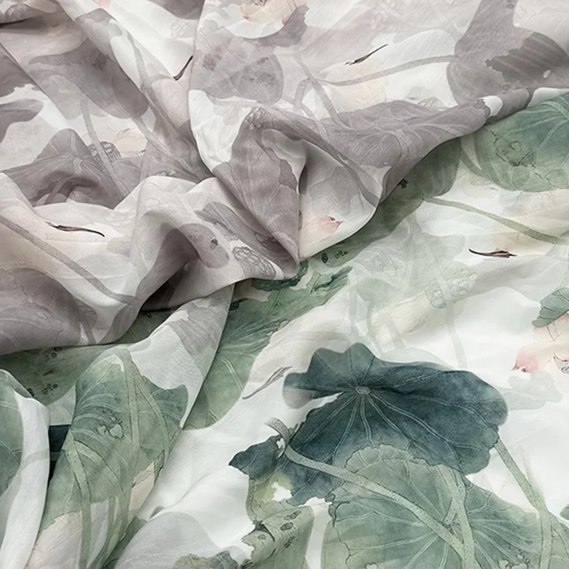 Ширина 1 5 м китайский классический узор лотоса шифоновая ткань сделай сам юбка