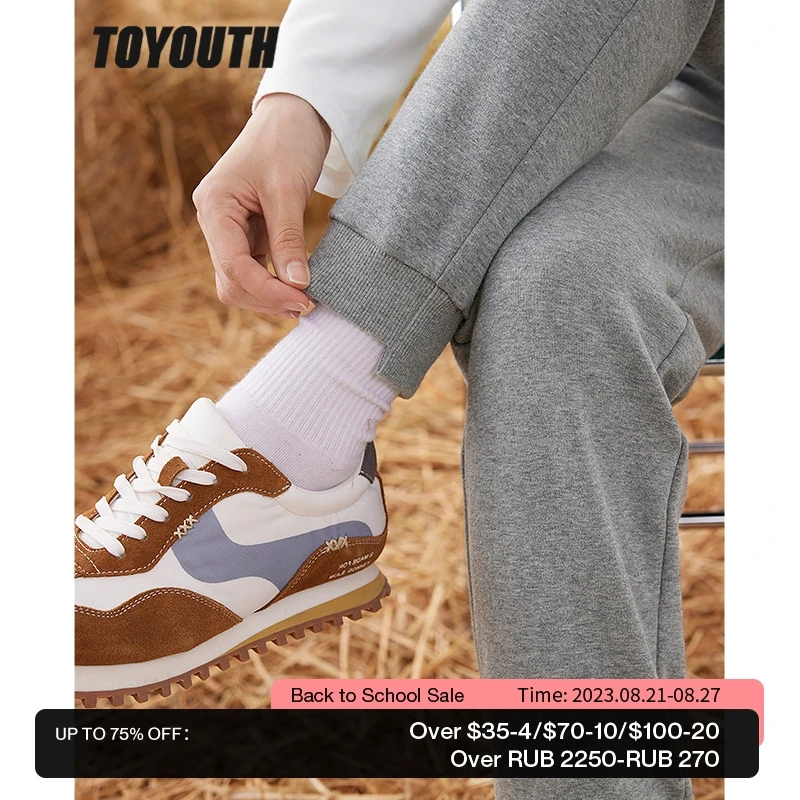 

Toyouth Women Fleece Sweatpants 2022 Winter Elastic Waist Straight Long Trousers Gray Navy Warm Casual Sport Pants