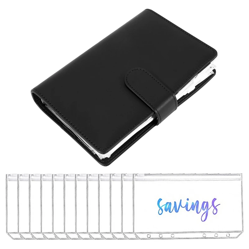 

A6 PU Leather Notebook Magnetic Personal Planning Binder With 12 Binder Pockets Binder Zipper Folder For Bill Planning