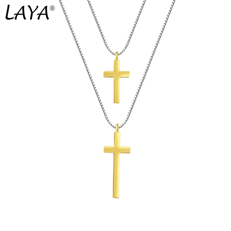 

LAYA 925 Sterling Silver Pendant Necklaces For Men Women Religious Belief Classic Cross Plain Silver Anniversary Fine Jewelry