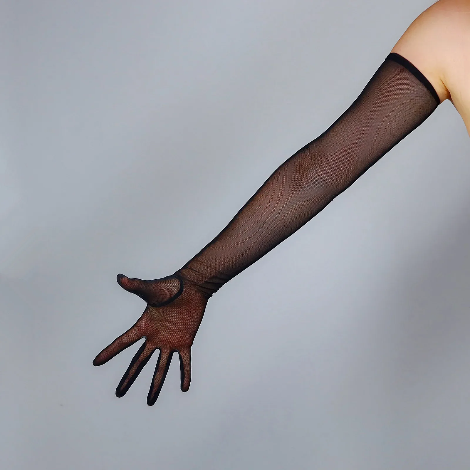 Черные сетчатые перчатки длиной 70 см 28 дюймов эластичные тюлевые кружевные