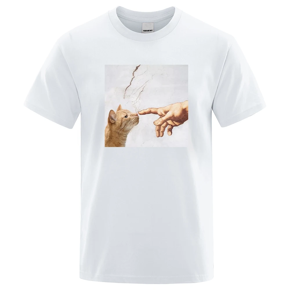 

Футболка мужская с принтом в виде милого кота, модная винтажная тенниска с круглым вырезом, одежда для путешествий, уличная одежда
