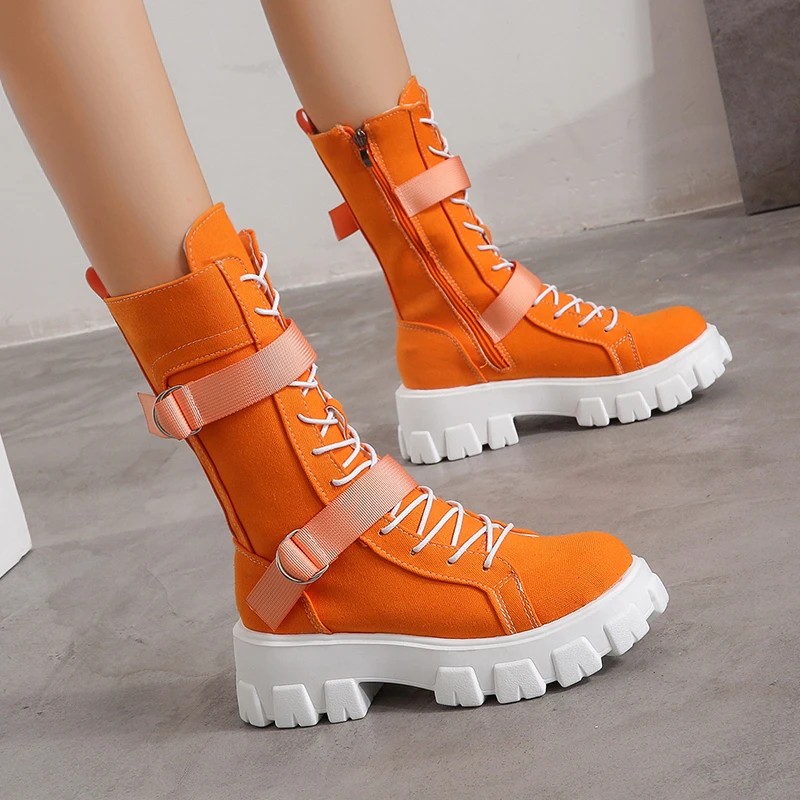 

Women's Shoes 2021 New Spring Style Platform Comfortable Boots Zipper Casual Mid-Calf Round Toe Flat with Boots Femmes Bottes