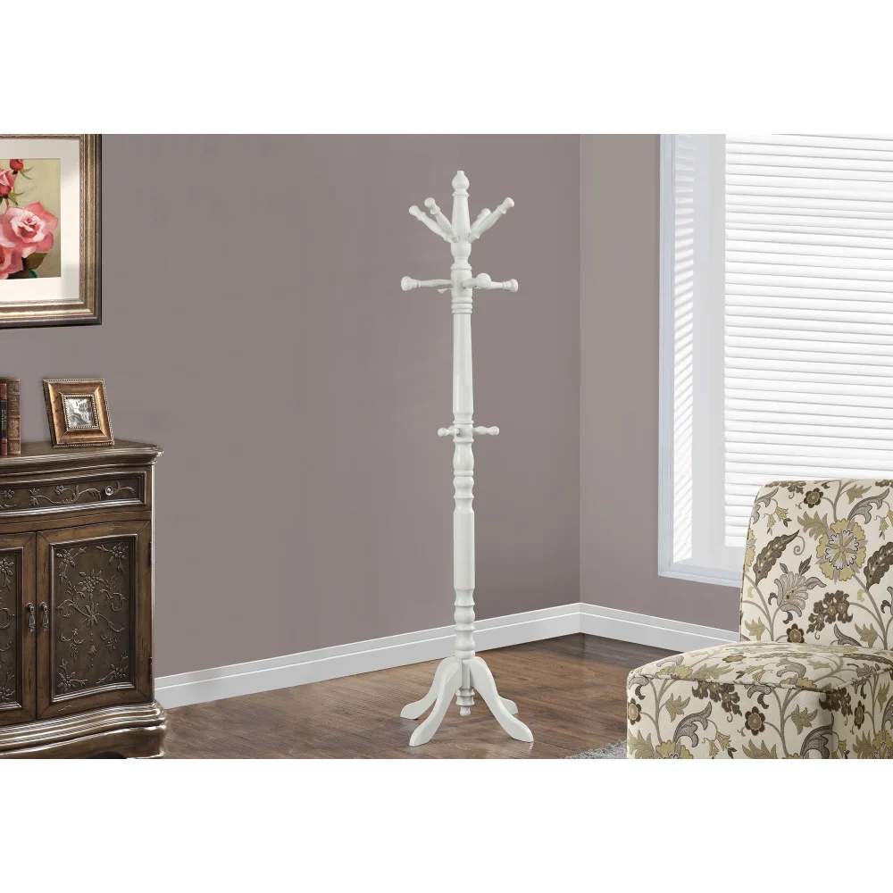 

Coat Rack, Hall Tree, Free Standing, 11 Hooks, Entryway, 73"H, Bedroom, Wood, White, Transitional