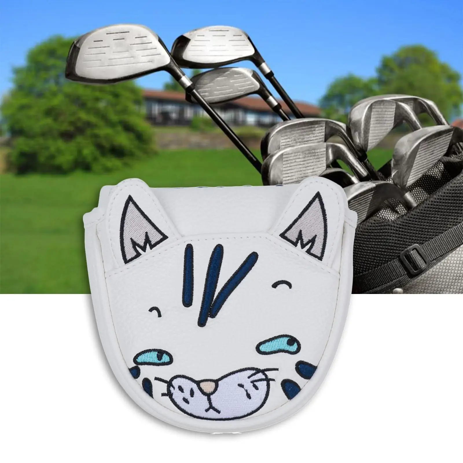 

Closure Golf Mallet Putter Head Cover Embroidered Faux Leather
