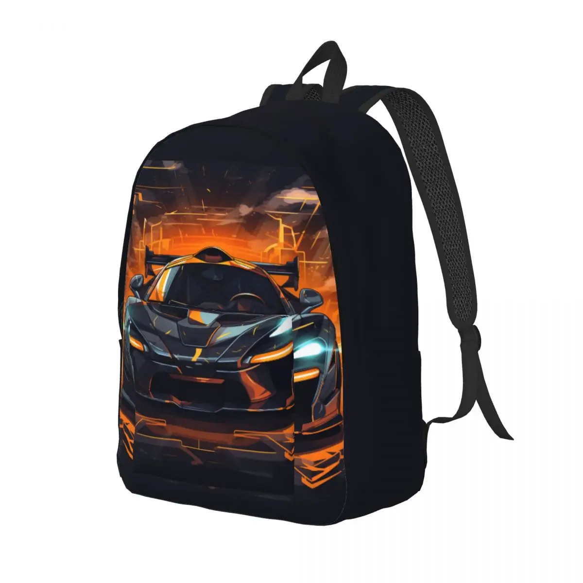 

Fantastic Sports Car Canvas Backpacks 2D Elements Cartoon Soft Cute Backpack Trekking Bags