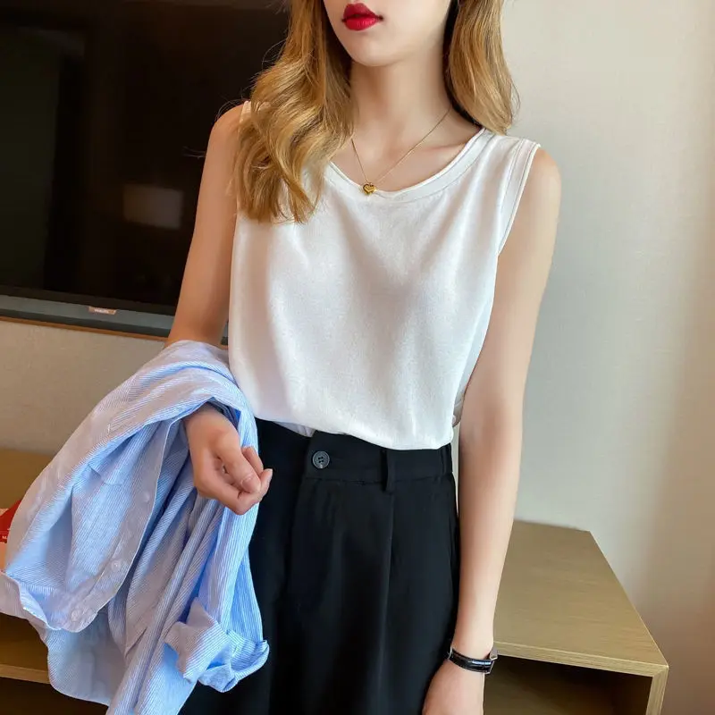 Майка женская трикотажная универсальная модный простой темпераментный Топ из