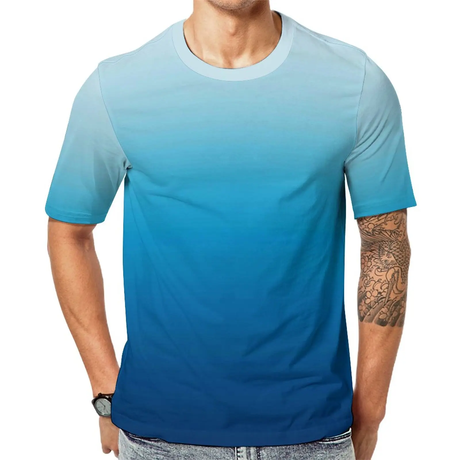 

Sea Ombre T Shirt Man Light Sky to Deep Blue Kawaii T Shirts Premium Fashion Tees Short Sleeve Design Oversized Tops