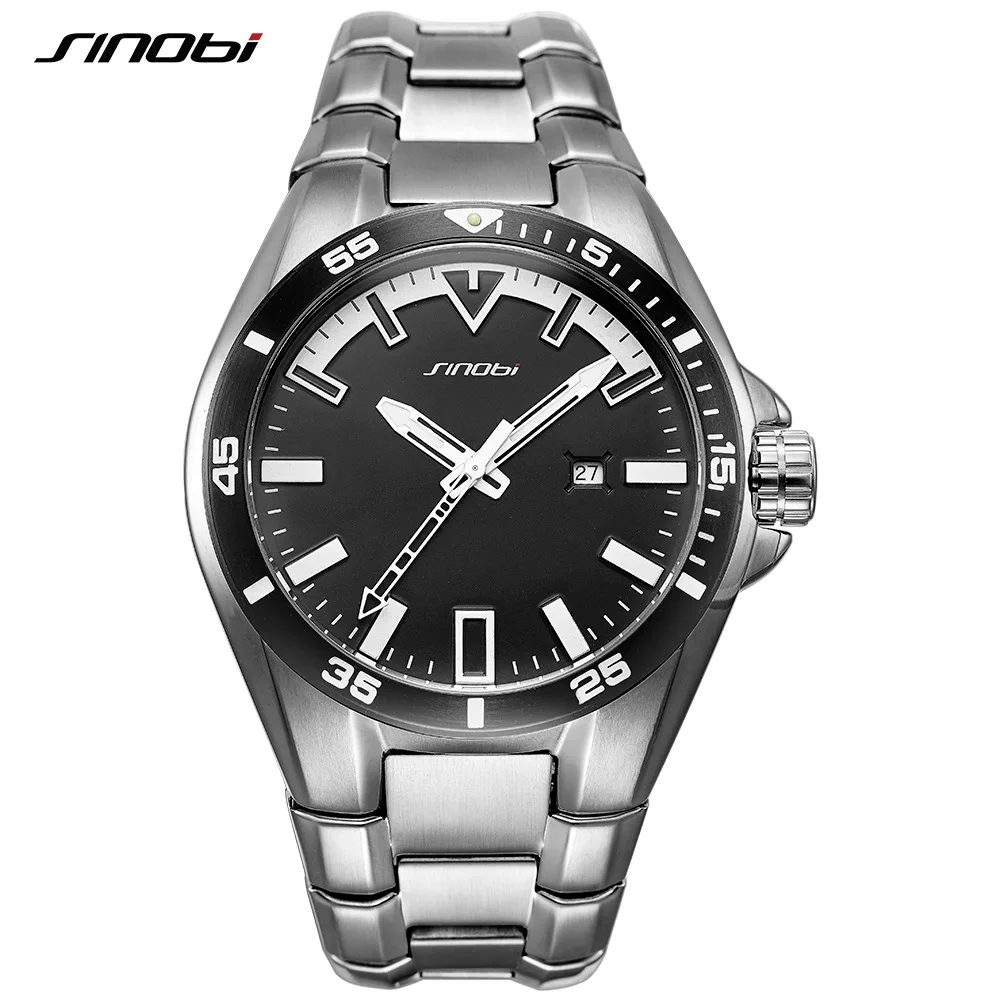 

SINOBI High Quality Stainless Steel Men Watches 47mm Dial Plate Calendar Date Luminous Brand Luxury Sports Men's Wristwatch
