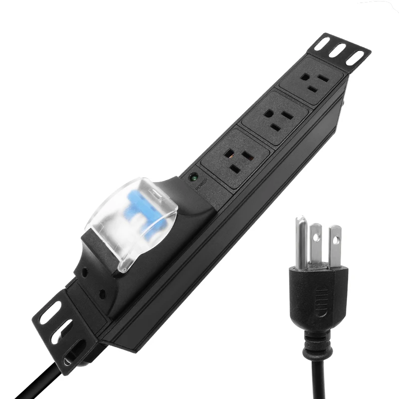 

Cabinet Rack Mount Metal Power Strip with Breaker 16 Amp 3 Ways US Outlets Plug extension electrica 1.5M Extension Cord LED