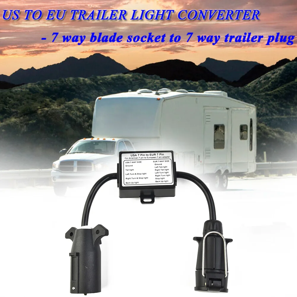 

Trailer Light Converter USA 7 Pins Blade Socket To EUR 7 Pins Round Plug Trailer Taillight Circuit Separation Connector