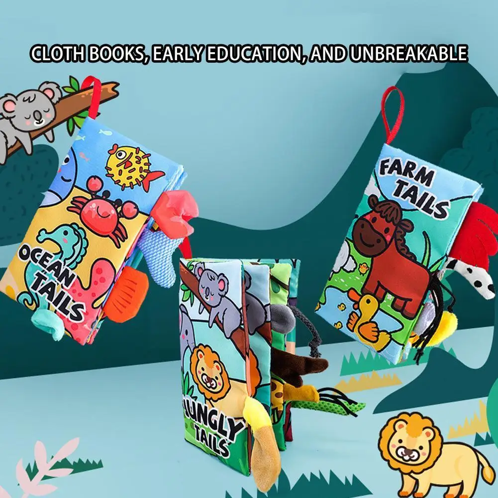 

Baby Early Learning Toy Animal Tail Cloth Book Infants Rattle Kids Soft Books for Babies Sensory Educational Toys for Child F1K3