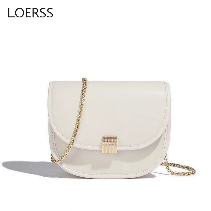 LOERSS Genuine Leather Women's Shoulder Bag Vintage Half Round Saddle Bag French Leather Crossbody Bag Versatile Female Handdbag