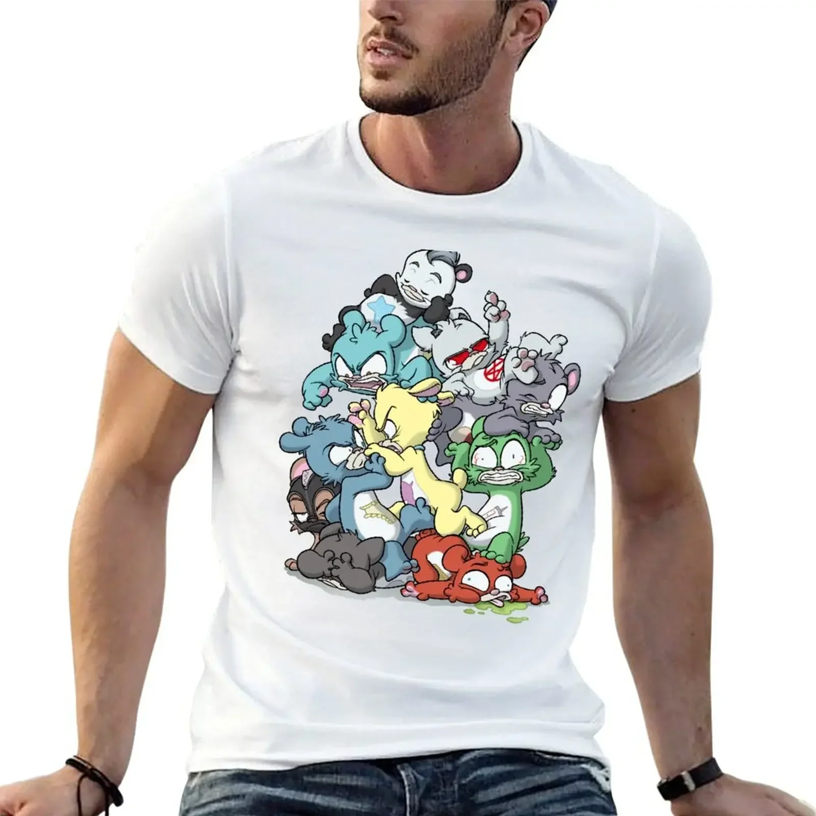 Футболка с ворсом медведя летняя одежда мужская больших и высоких футболок для