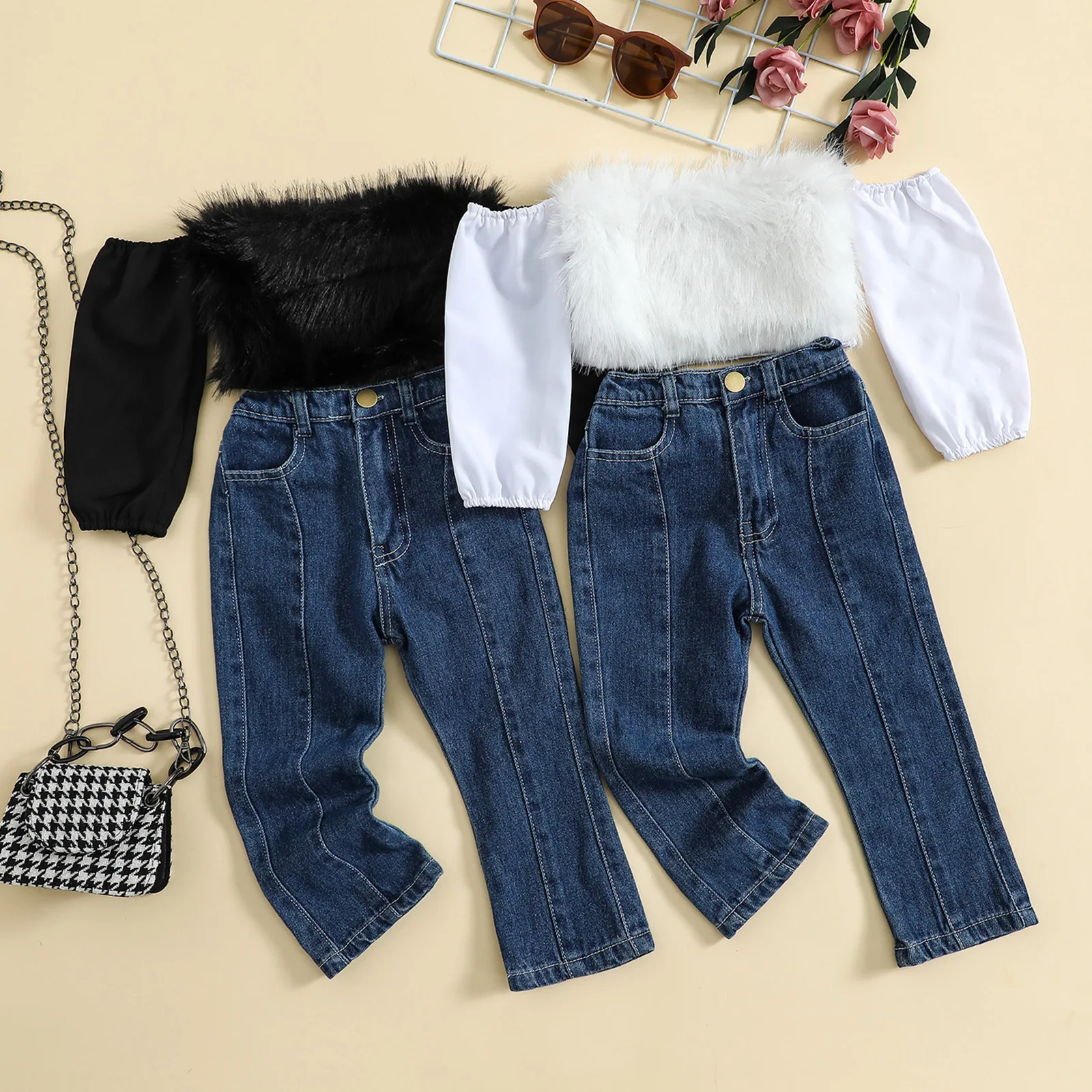 

Ma&Baby 1-5Y Toddler Kid Girls Clothes Set Fashion Plush Long Sleeve Tops Denim Pants Jeans Outfits Autumn Spring D01