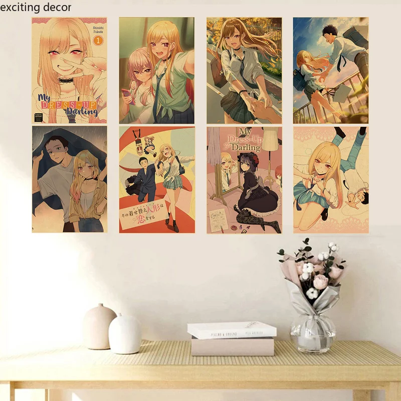 Постеры Hot Anime My Dress Up Darling на крафт-бумаге для декора дома, бара или кафе.