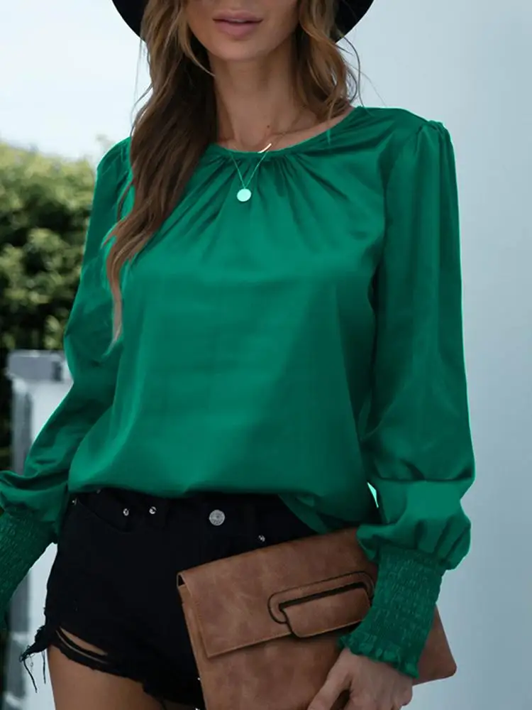 

2023 ZANZEA модная весенняя однотонная плиссированная рубашка с длинным рукавом Элегантная Женская атласная блузка офисные рабочие Топы Повседневная OL Blusas Chemise