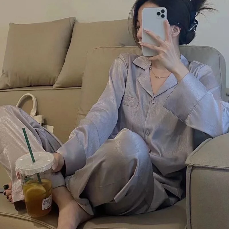 CAIYIER Luxury Solid Color Ladie Pajamas Set For Women Turn-down Collar Cardigan Sexy Nightwear Winter Soft Lounge Homewear Suit