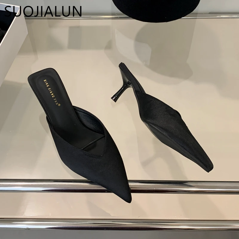 SUOJIALUN/2025 новые брендовые женские тапочки модные элегантные туфли без шнуровки на