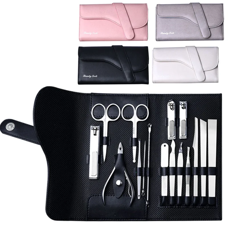 

16Pcs Nail Clipper Professional Grooming Kit Pedicure Kit Nail Cutter Tools With Luxurious Travel Case Manicure Scissors Makeup