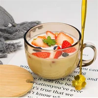 breakfast cup household transparent water cup with spoon large capacity coffee milk glass cup