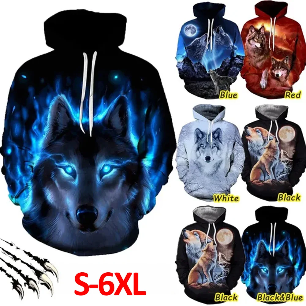 

MenWomen 3D Wolf Print Hooded Sweatshirts Unisex Wild Animals Pattern Printing Couple Hoodie Long Sleeve Street Fashion Pullover