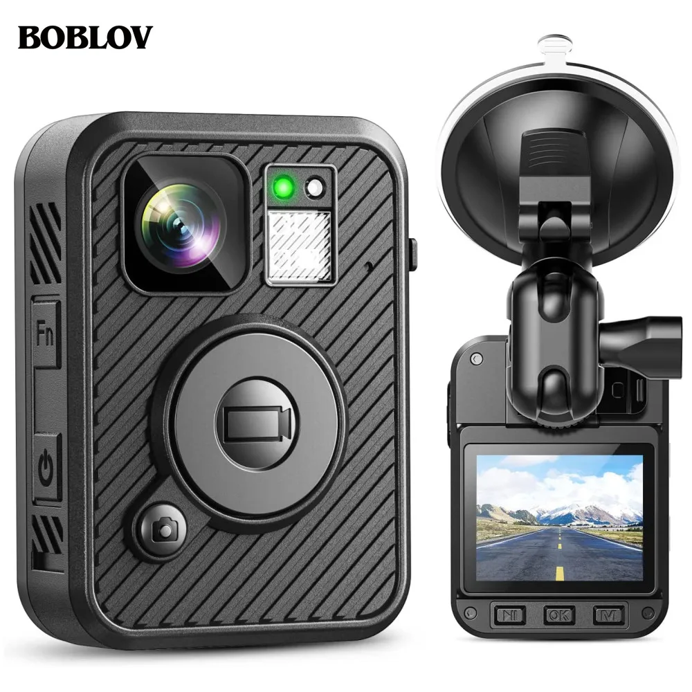 

BOBLOV F2 2K Body Camera GPS 128GB Wearable WiFi Camera, Dual IPS Screens 8-10H Recording Mounted Security Mini Camera Police