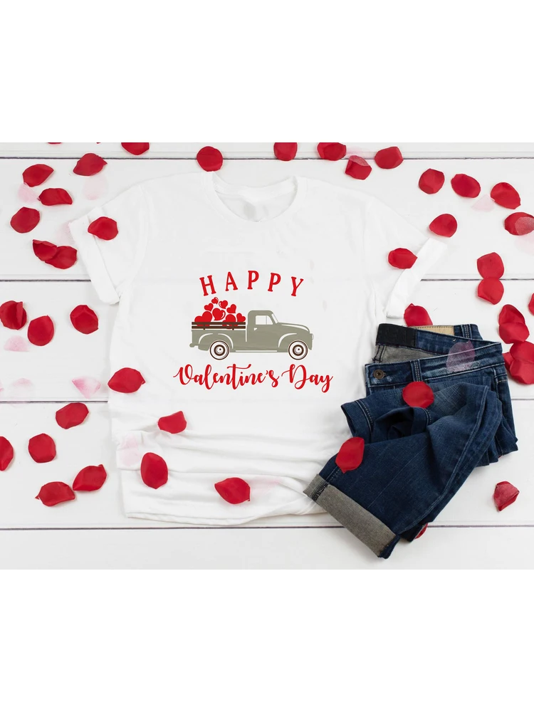 

Happy Valentines Day Truck Shirt Valentines T-Shirt Womens Tumblr Graphic Tee Shirt Clothes Fashion Tops Valentine Gift for Her