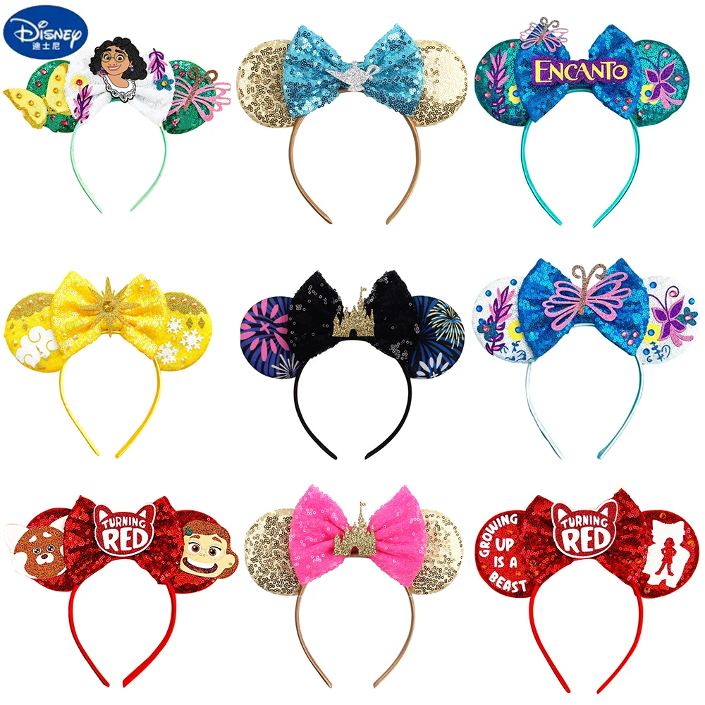 

Disney Princess Encanto Headdress Mickey Minnie Ears Headband Sequin Bow Girls Hair Bands Head Hoop Kid Hair Accessories Gift