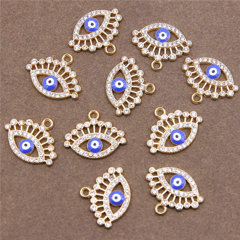 6 штук 22 * 17 мм Значок из цинкового сплава с красным эмалевым глазом и вставками страз Роскошный синий Ожерелье, серьги, браслет из ювелирных изделий DIY Handmade.