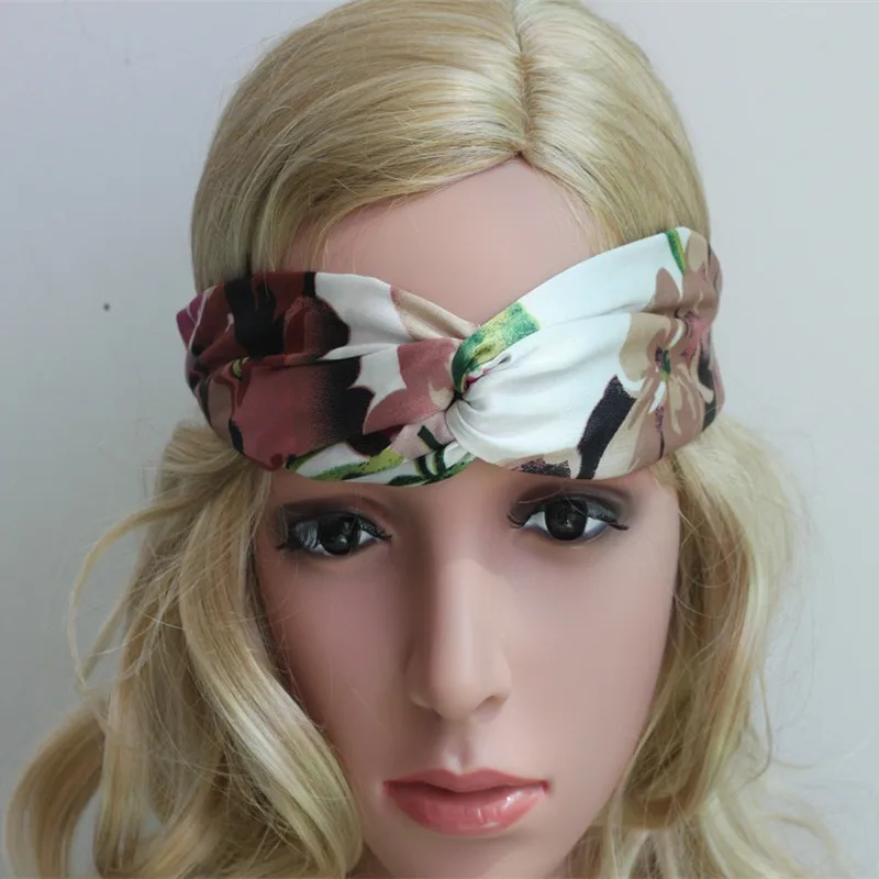 

Floral Silk Headband for Women Satin Headband Bohemia Women's Cross Adjustable Silk Knotted Hair Band Elastic Twisted Head Wrap