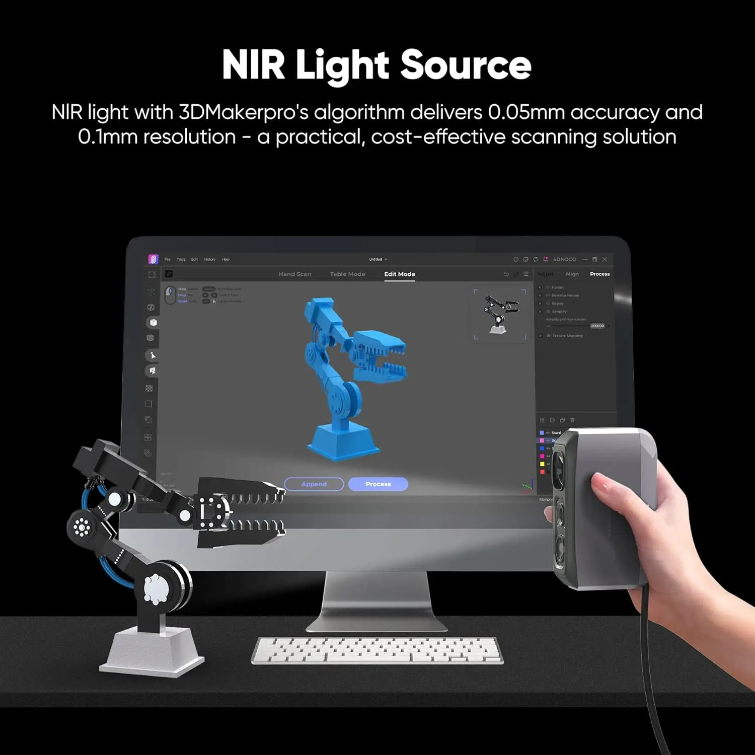 Фото 3DMakerpro 3D-сканер Moose Lite, среднегабаритный 3D-сканер для 3D-печати, ИК-источник света, точность до 0,05 мм, монохромная текстура №2