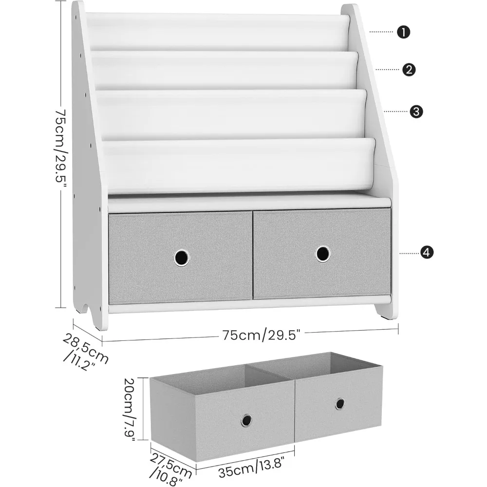 Книжная полка и хранилище игрушек 4-х уровневая для детских книг большой