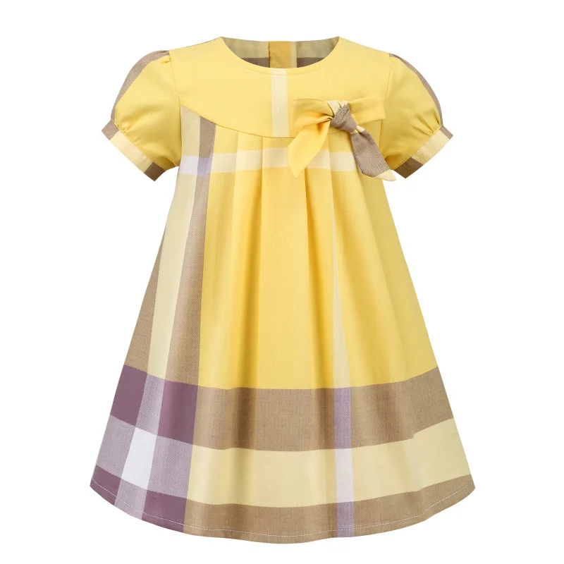 

2022 New Arrival Little Baby Girls Dress Short Sleeve Bow Fashion Plaid Clothing Kids Cotton Fashion Casual Wear Drop Shopping