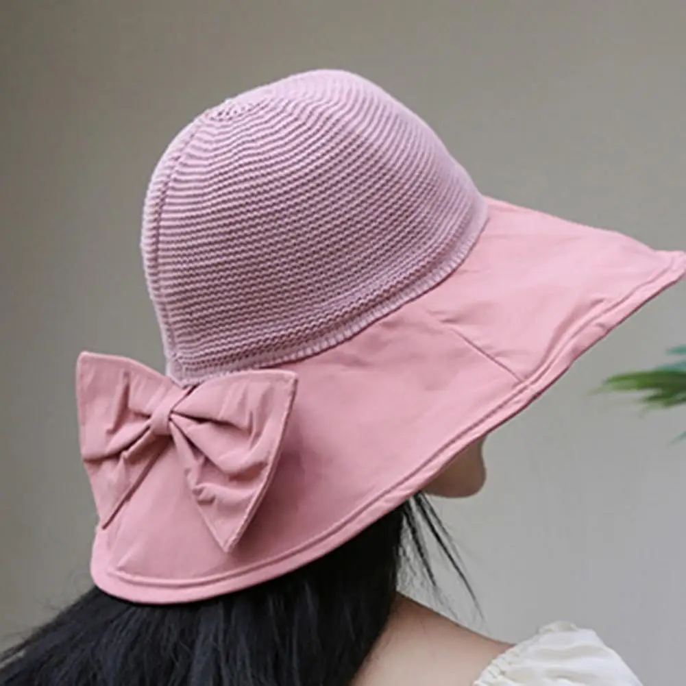 

Breathable Bow-knot Decor Big Brim Sun Protection Fisherman Hat Daily Hat