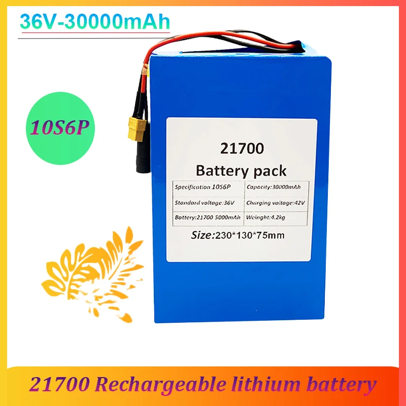 

36V 10S6P 30ah 21700 High Power Rechargeable Li-ion Battery 30000mAh for Electric Bicycle Electric Motorcycle ScooterBuilt-inBMS