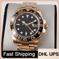 brand luxury automatic men watch rose gold coated wristwatch sapphire glass gmt date function