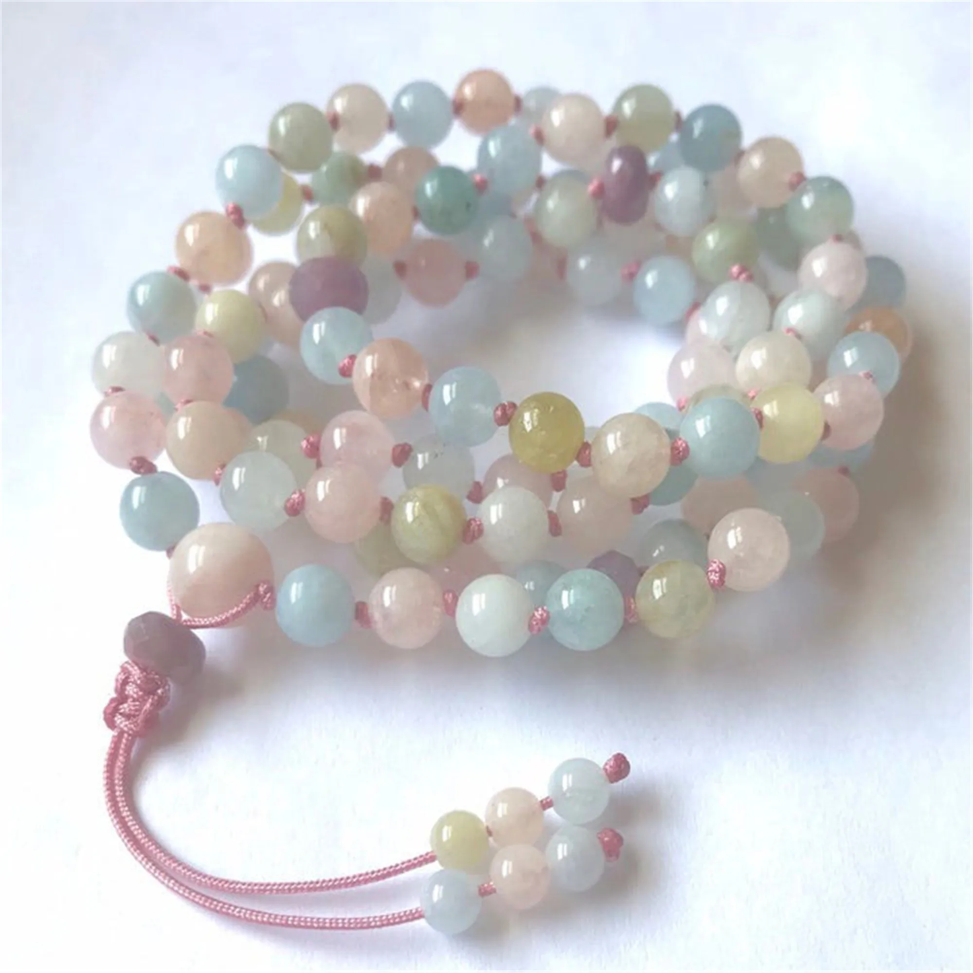 8 мм Ожерелье из натурального камня Моргана с 108 бусинами кисточкой и узлом