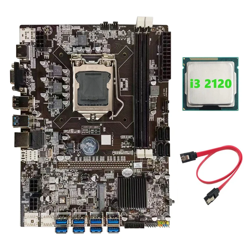 Материнская плата AU42 -B75 для майнинга BTC + Процессор I3 2120 кабель SATA LGA1155 8xpcie USB