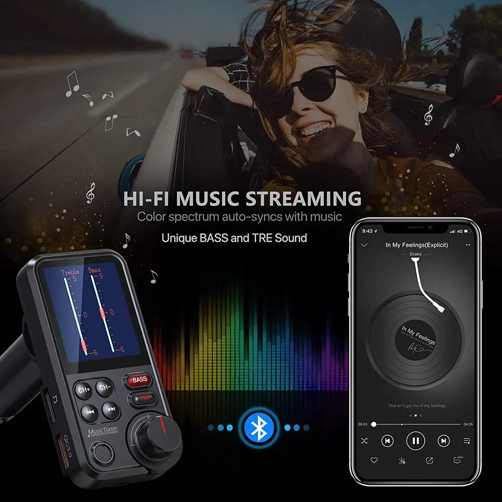 

Bt93 Car Mp3 Music Player Hands-free Kit Wireless Bluetooth-compatible Adapter Player Fm Transmitter Aux Qc3.0 Fast Charge