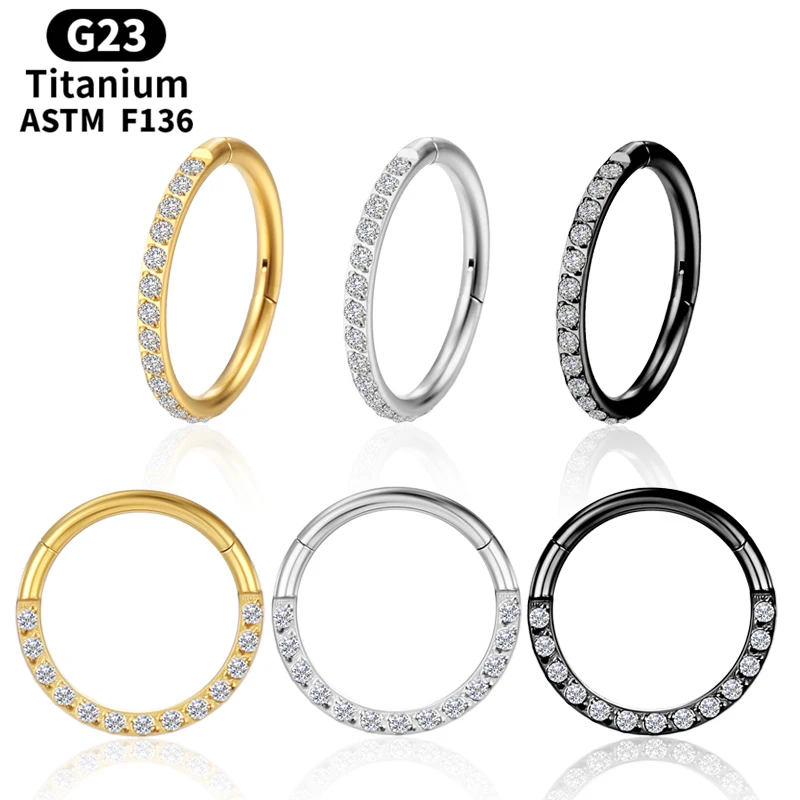 

Piercing Zircon Septum Industrial Titanium Cartilage Gold Tragus Body Nose Ring Hoop G23 Earrings Hinge Segment Helix Jewelry