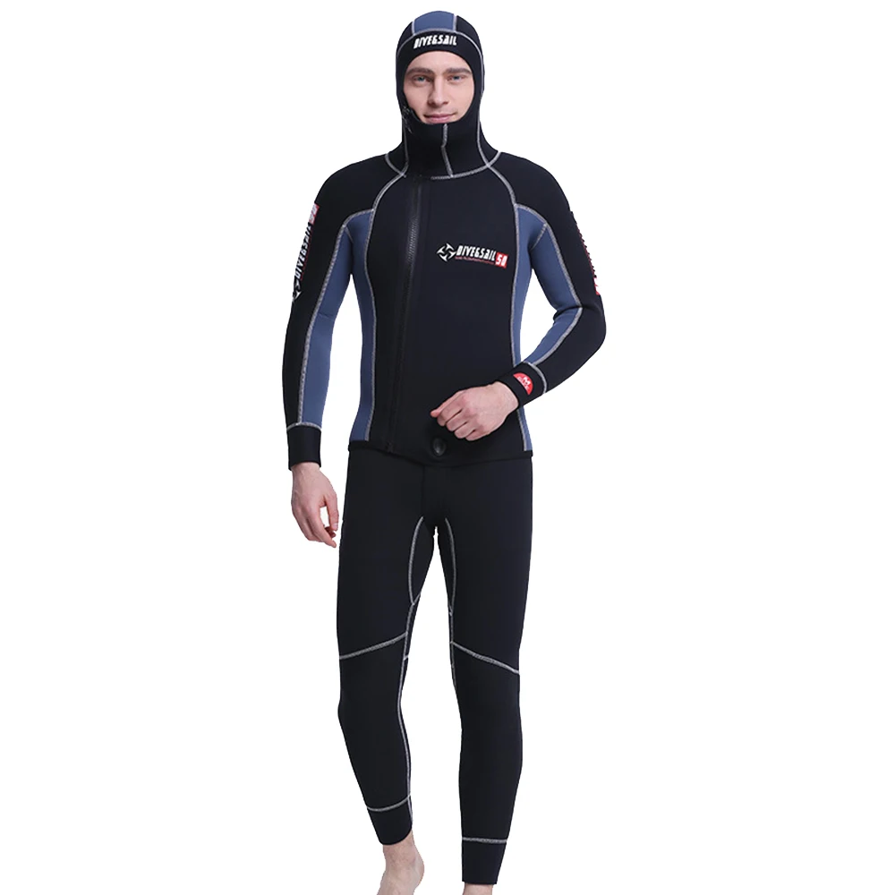 High Quality Fashion Men's 5MM Neoprene Split Hooded Wetsuit Suit Thickened Warm Underwater Hunting Snorkeling Wetsuit S-3XL