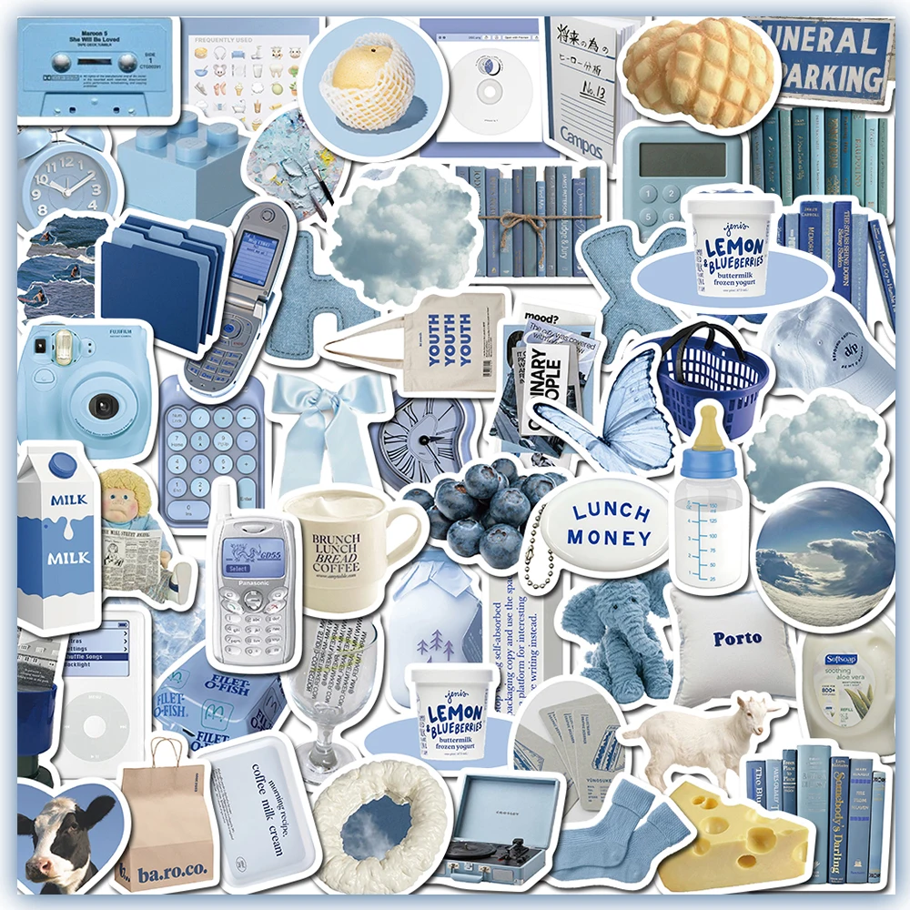 10/60 шт., синие наклейки для скейтборда, блокнота, багажа, дневника, скрапбукинга, мотоцикла, ноутбука